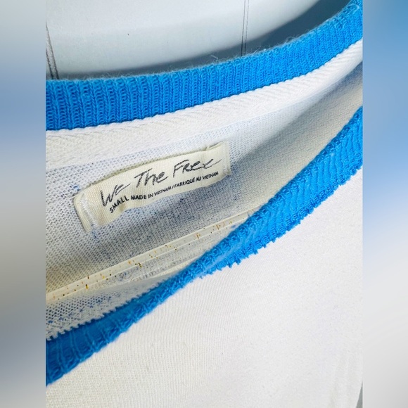 We the Free Lets Do This Ringer Tee Sporty Blue Yellow Crew Short Sleeve Retro S - Picture 8 of 11